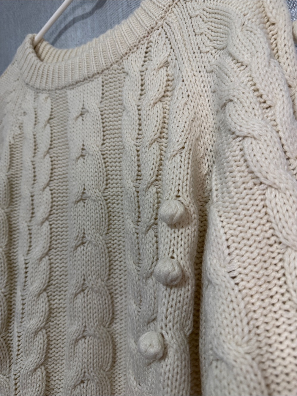 Pink Diamond Textured Chunky Knit Crewneck Sweater - Ivory/Cream - Picture 5 of 15
